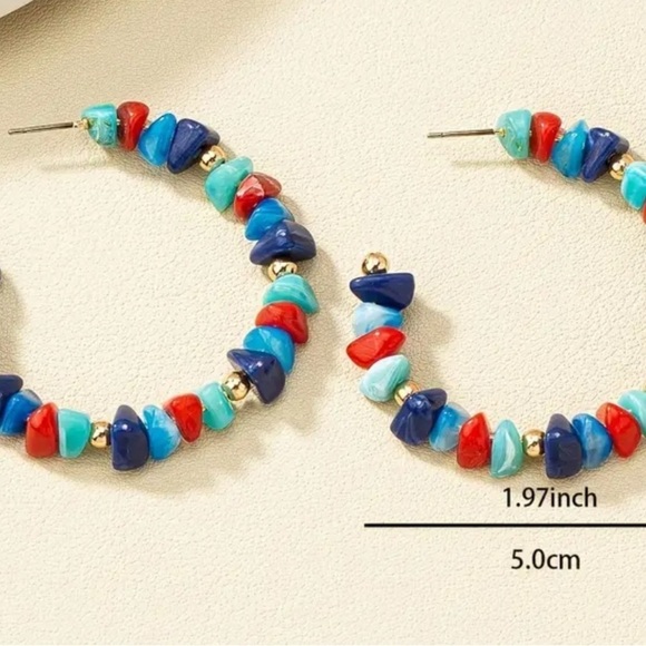 Colorful Beaded Hoop Earrings - Picture 5 of 14